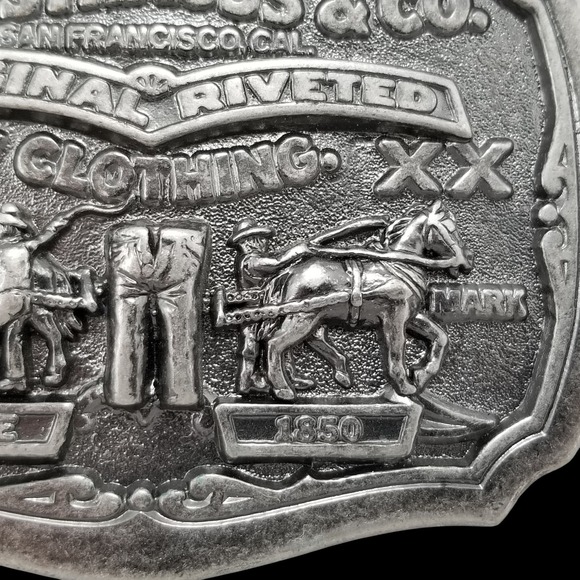 Levi Strauss Co Original Riveted Quality Clothing Belt Buckle Two Horse Brand - Picture 5 of 13